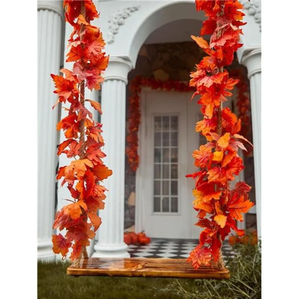 6PCS Orange Leaf Garland, 5.6Ft Halloween Garland Artificial Maple Leaf Autumn